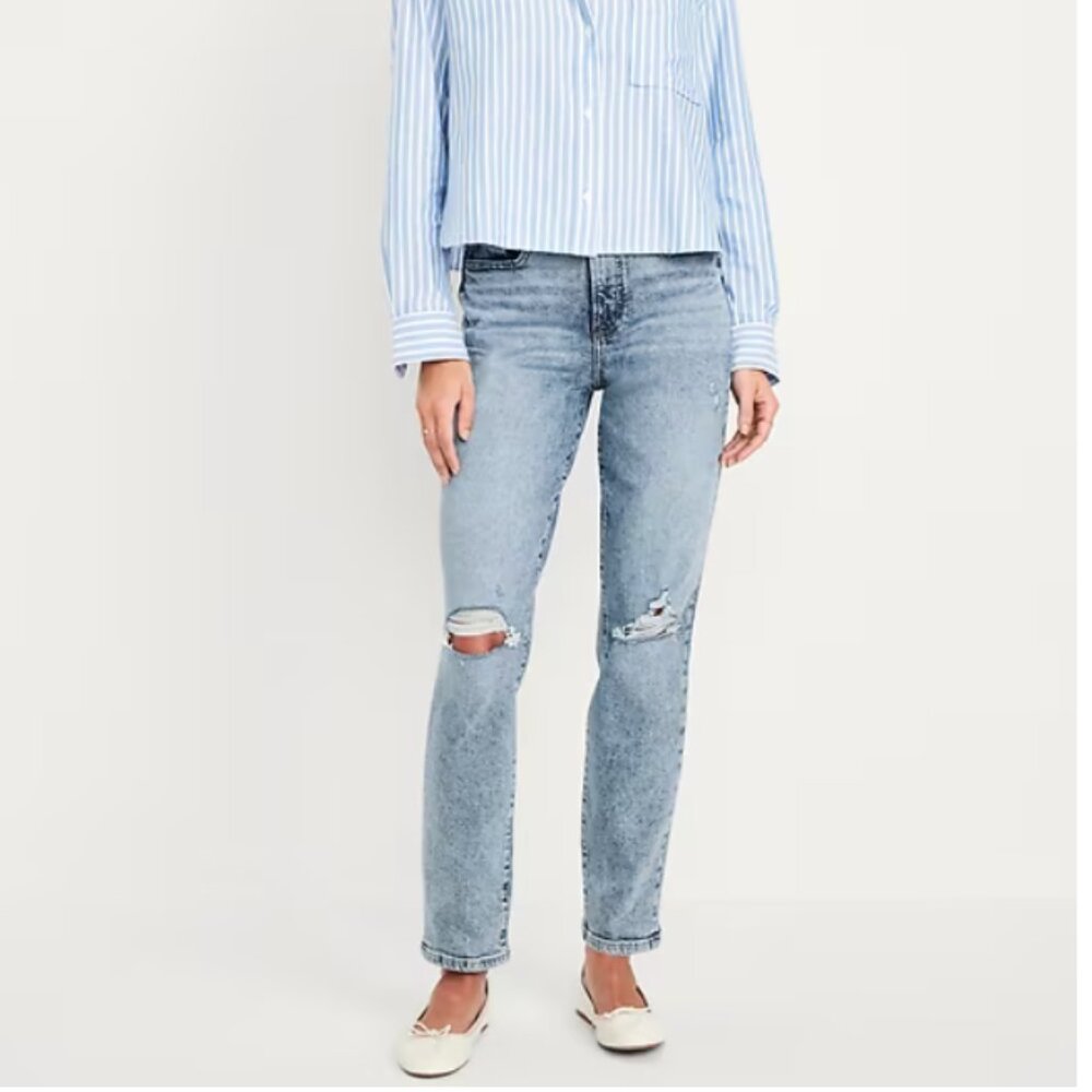 High Rise Loose Straight Distressed Jeans OG Size 0